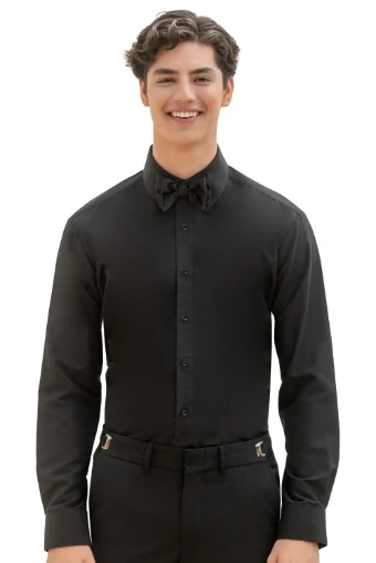 Jim's Formalwear Premium Fitted Microfiber Shirt #1 Black thumbnail